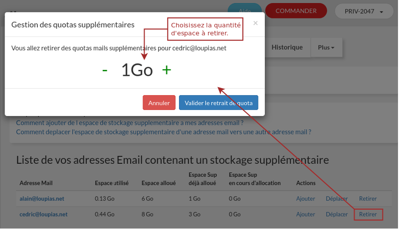 Adresses email personnalisées retirer espace mail suplémentaire