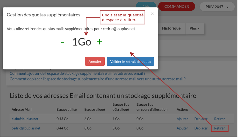 retirer espace mail suplémentaire