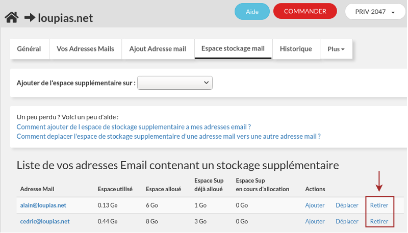 retirer espace mail suplémentaire