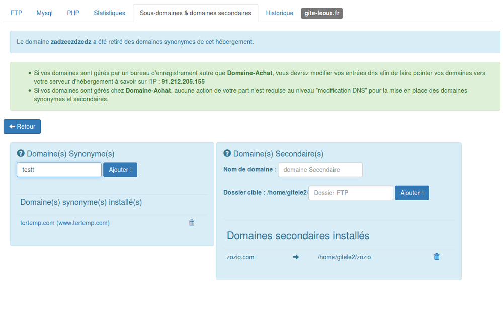 domaine secondaire et domaine alias