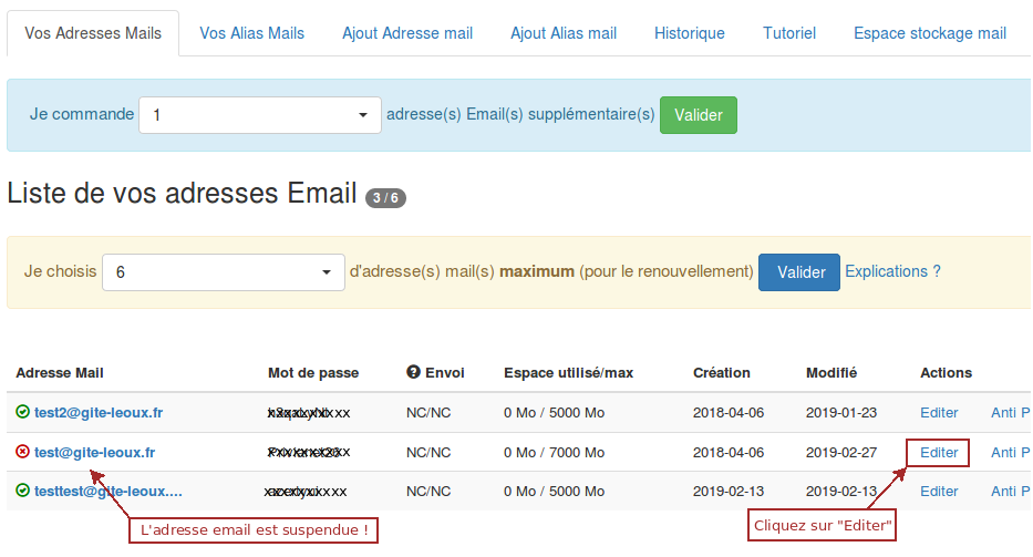 Reactiver adresse email