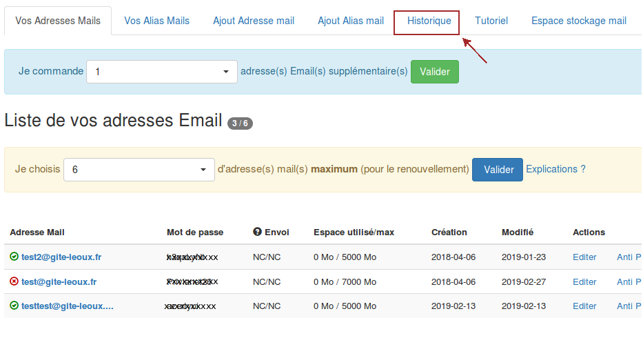 Historique mail