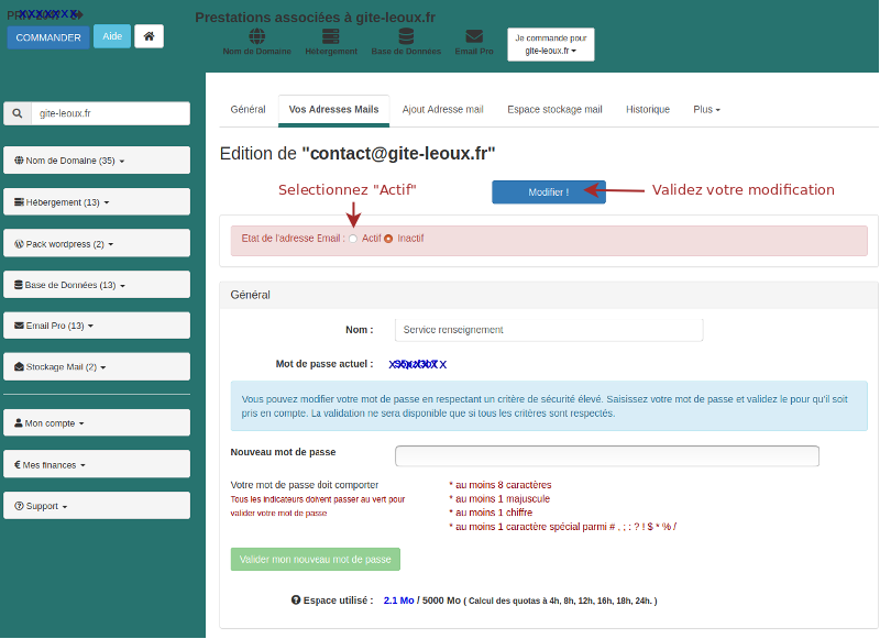 Reactiver adresse email suite
