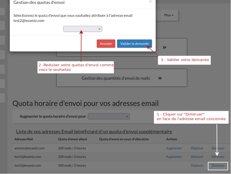 augmenter nombre d'envoi d'email