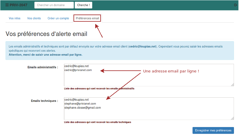 multi adresses email