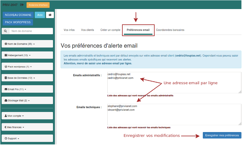multi adresses email