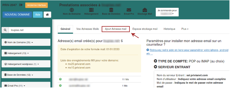 Creation adresse POP ou IMAP
