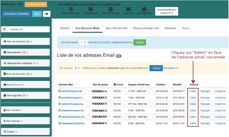 Creation adresse POP ou IMAP