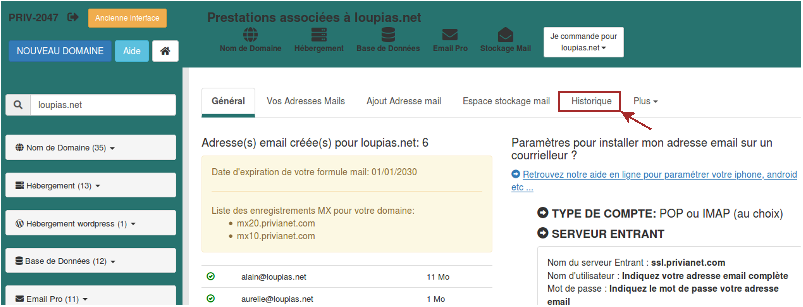 Historique mail