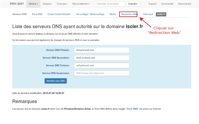 mise en pace de redirection web