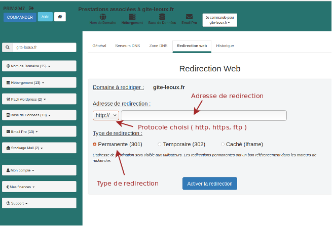 activer redirection web de votre nom de domaine