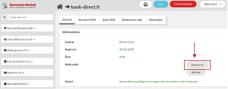 re-générer authcode