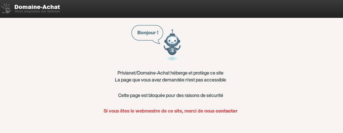 Page Domaine-Achat qui apparaît à la place d'une page bloquée